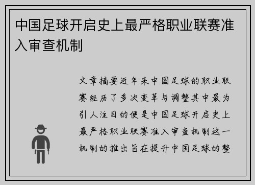 中国足球开启史上最严格职业联赛准入审查机制